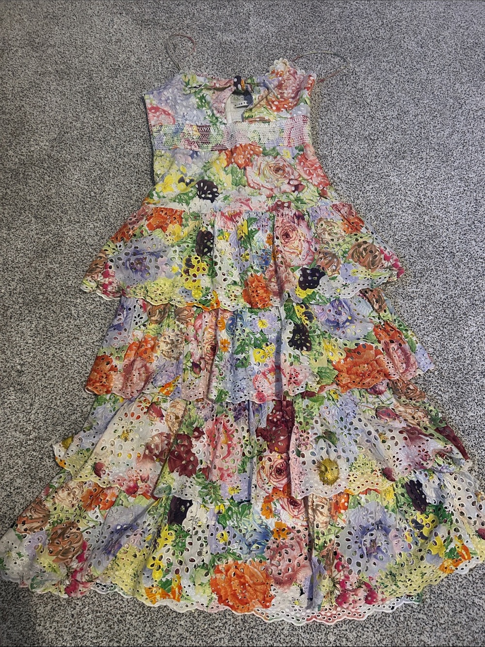 Alice + Olivia Multicolor Floral Eyelet Tiered Dress